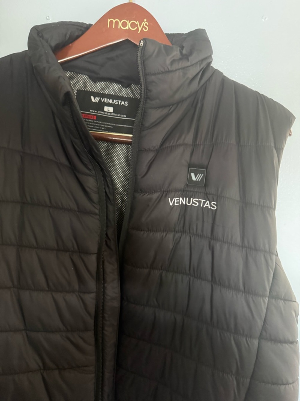 VENUS Men’s Black Quilted Vest with Stand Collar.. Electric Heated Vest